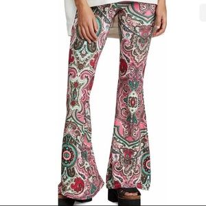 Free People Harper Bohemian Paisley Hippie Pink Groovy Pants Bell Bottom